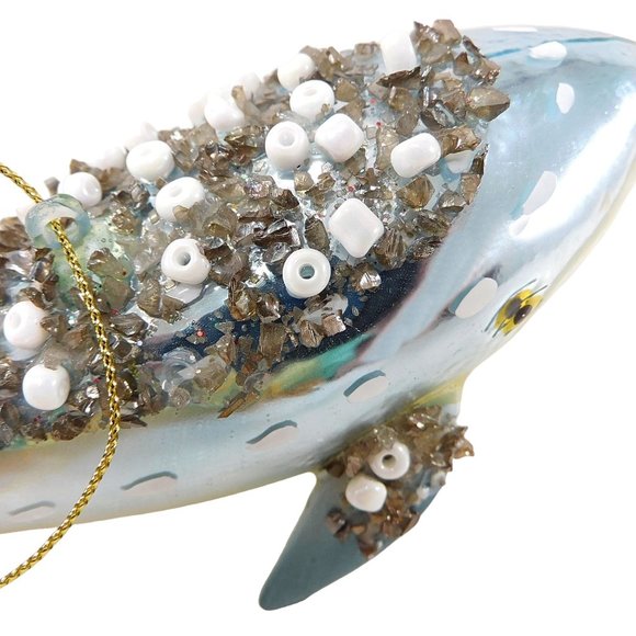 Beaded Blue Whale Christmas Ornament Brighten the Season Blown Glass 6" - Picture 7 of 8